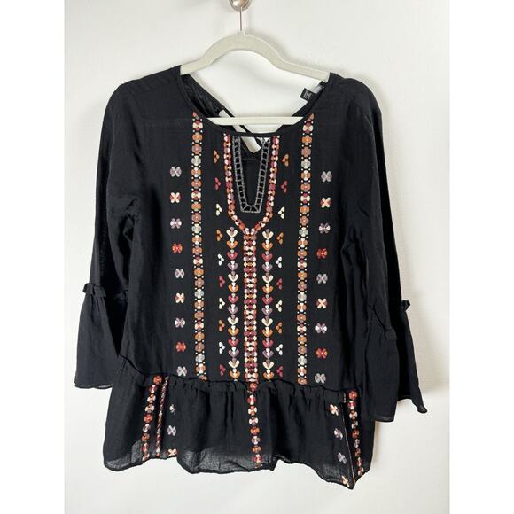 Laundry Bohemian Embroidered Dark Fall Floral Whimsygoth Preppy Peplum Blouse - Picture 1 of 6